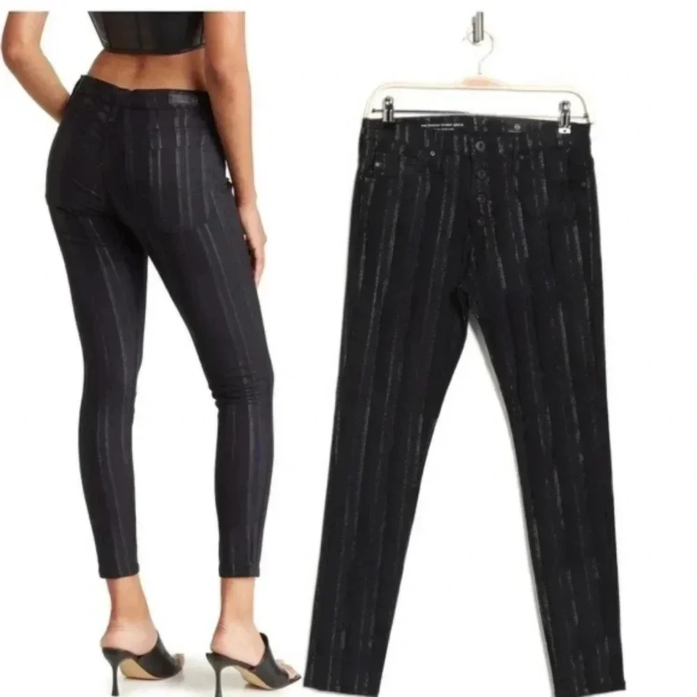 NWT AG Farrah Metallic Stripe High Waist Ankle Crop Skinny Jeans